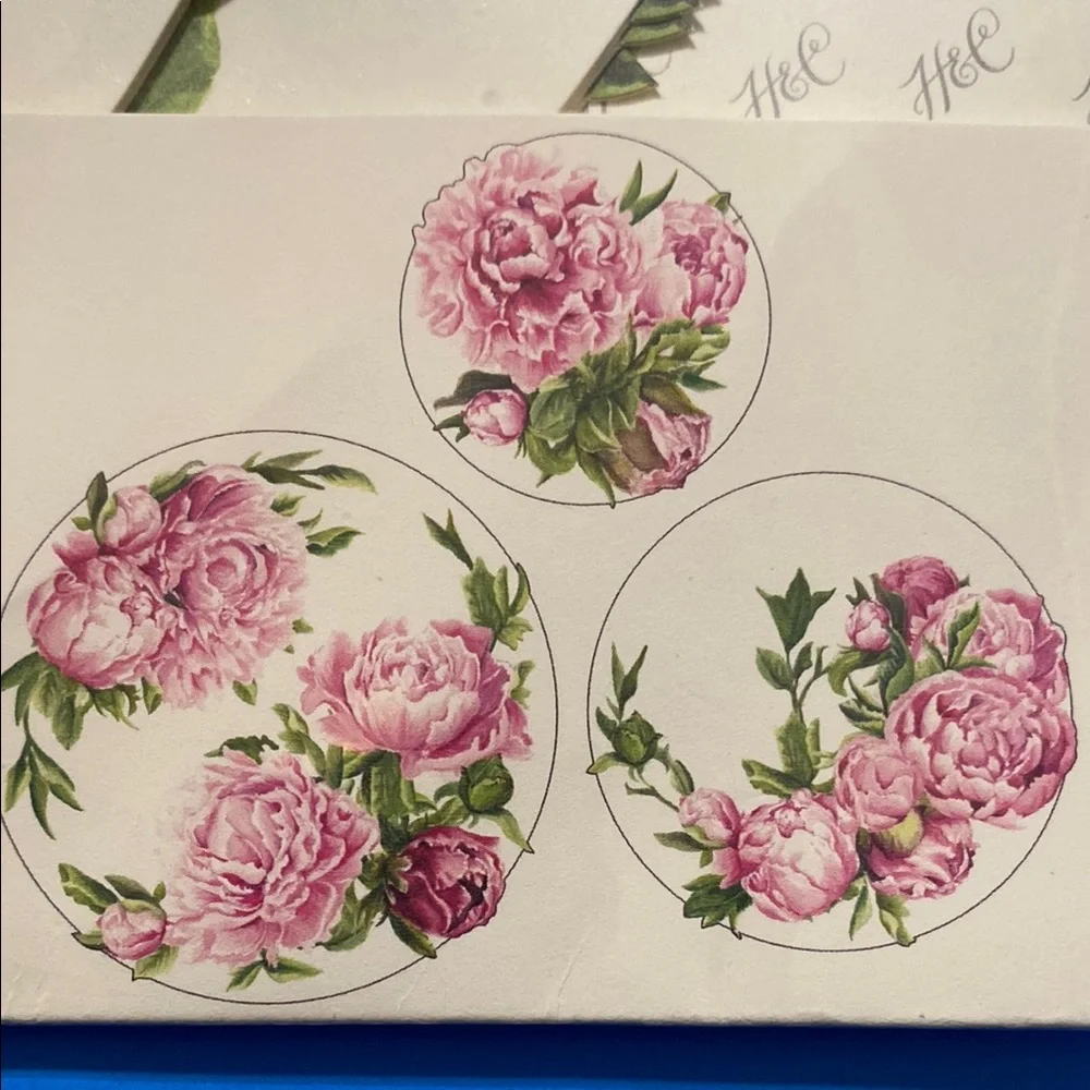 Hester & Cook “Peony” Elegant Pink and Green Floral Serving Papers Pkg of 12 NWT